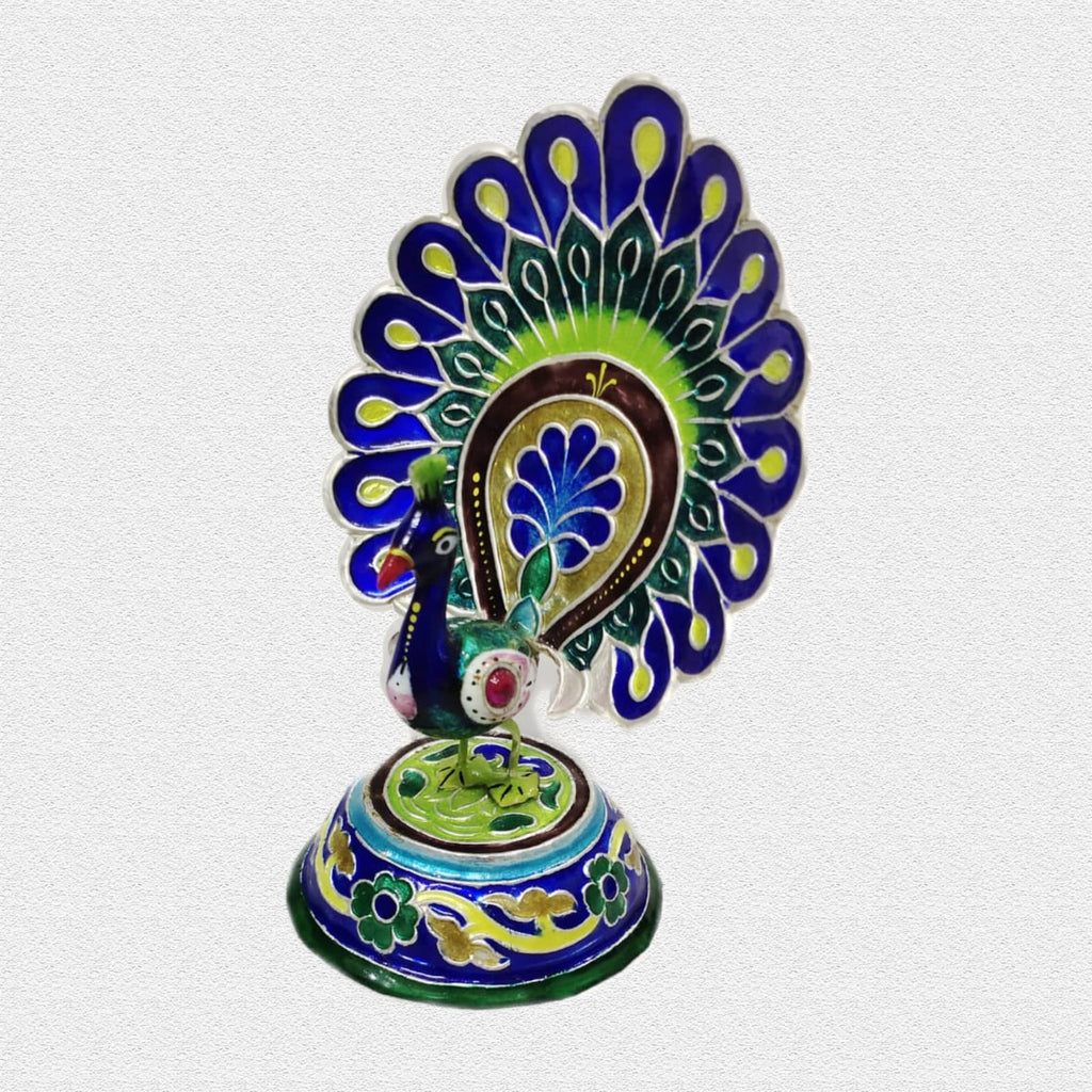 Peacock Dancing No. 7 — Gulabi Meenakari Figurine (Varanasi)