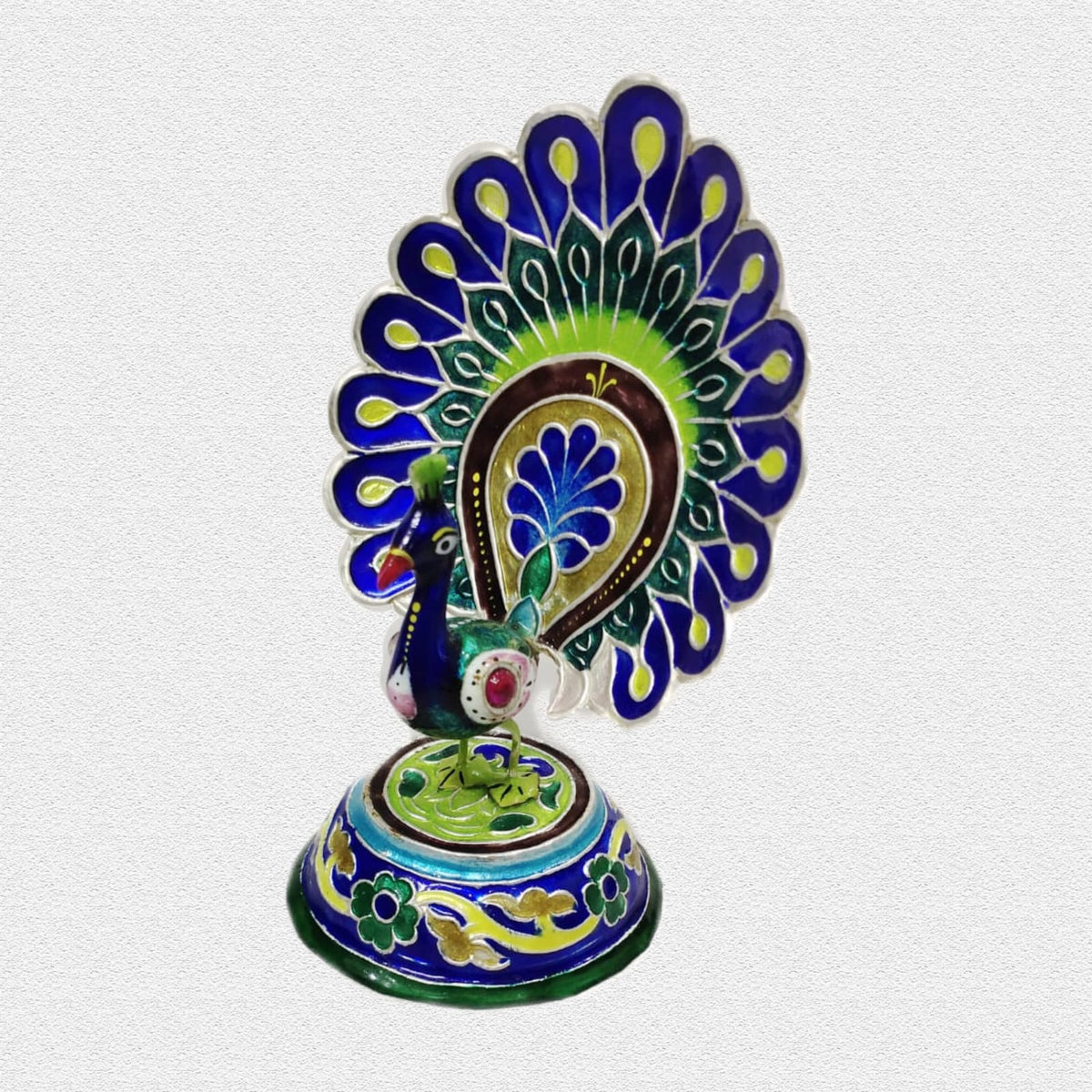 Peacock Dancing No. 7 — Gulabi Meenakari Figurine (Varanasi)