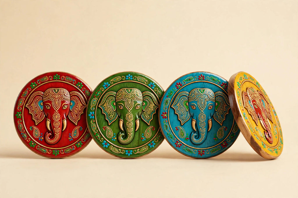 Elephant Coaster Set — Handcrafted Wooden Coasters (Varanasi)