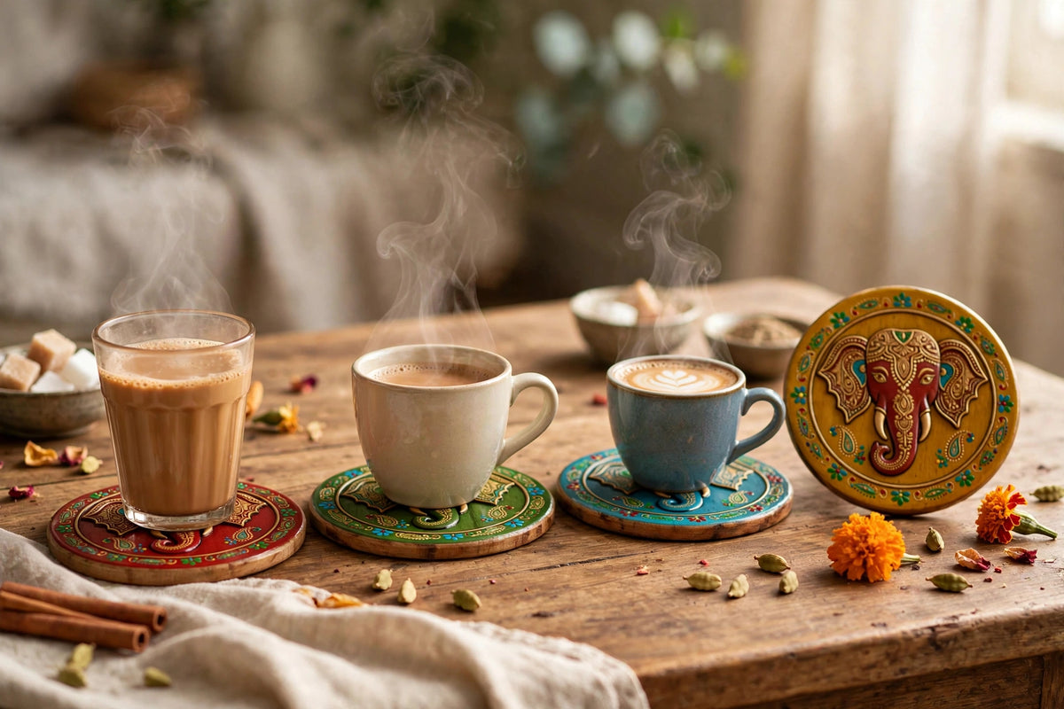 Elephant Coaster Set — Handcrafted Wooden Coasters (Varanasi)