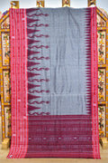 Grey Red Daali Scot Khandua Cotton Saree — Single Ikat (Odisha)