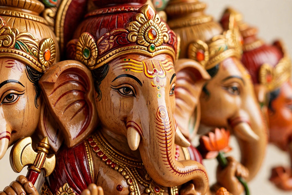 Panchmukhi Ganesha — Hand-Carved Wooden Idol, 12 inch (Varanasi)