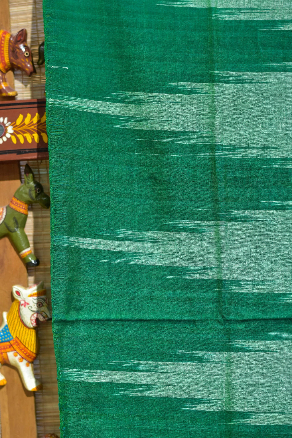 Green Kargil Kumbha Cotton Saree — Khandua Single Ikat (Odisha)