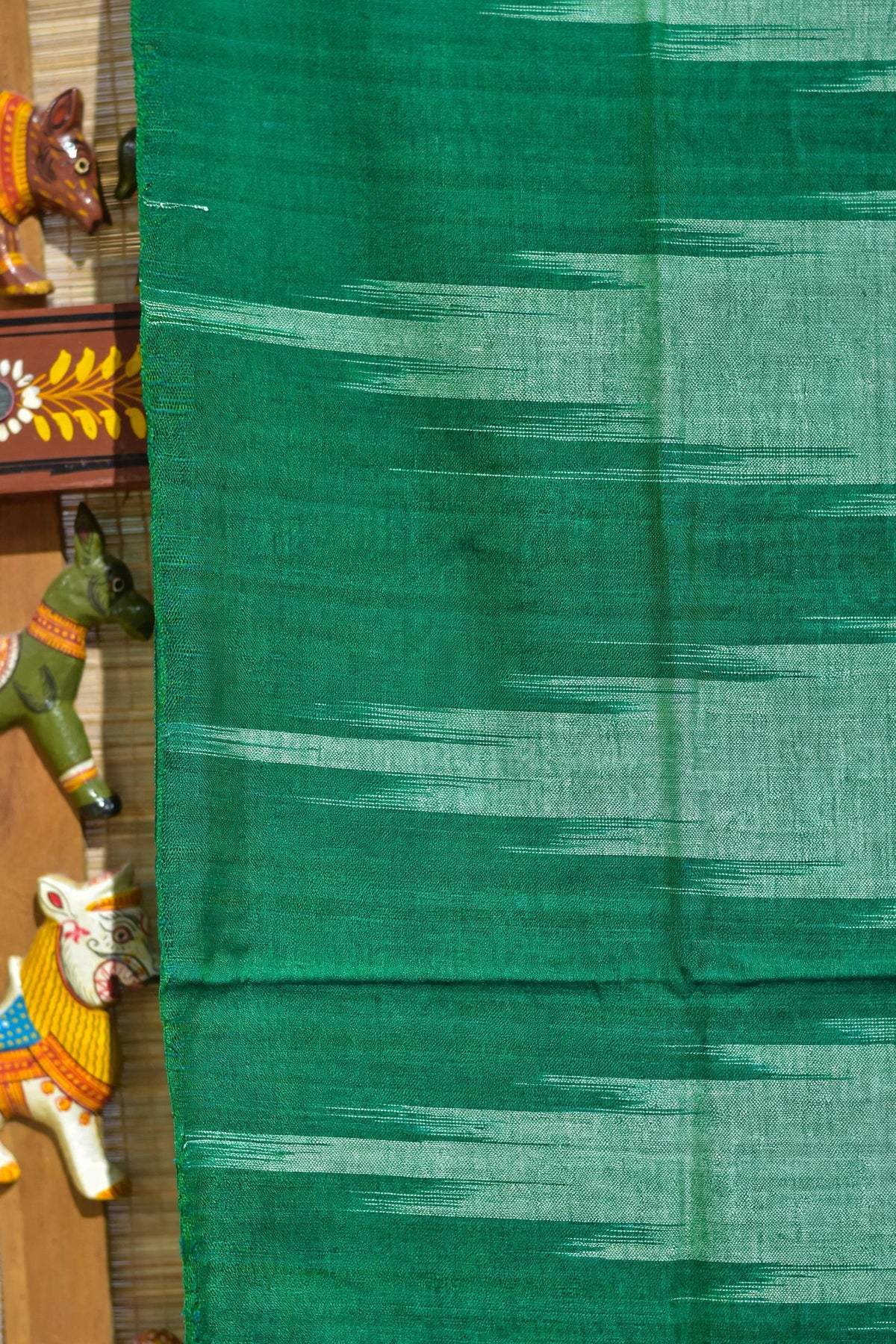 Green Kargil Kumbha Cotton Saree — Khandua Single Ikat (Odisha)