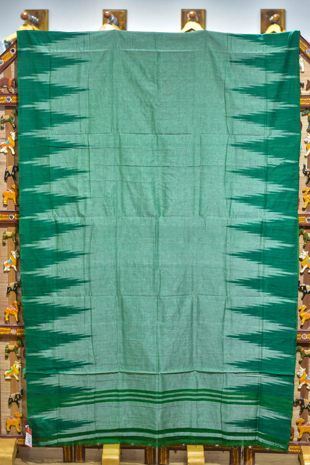Green Kargil Kumbha Cotton Saree — Khandua Single Ikat (Odisha)