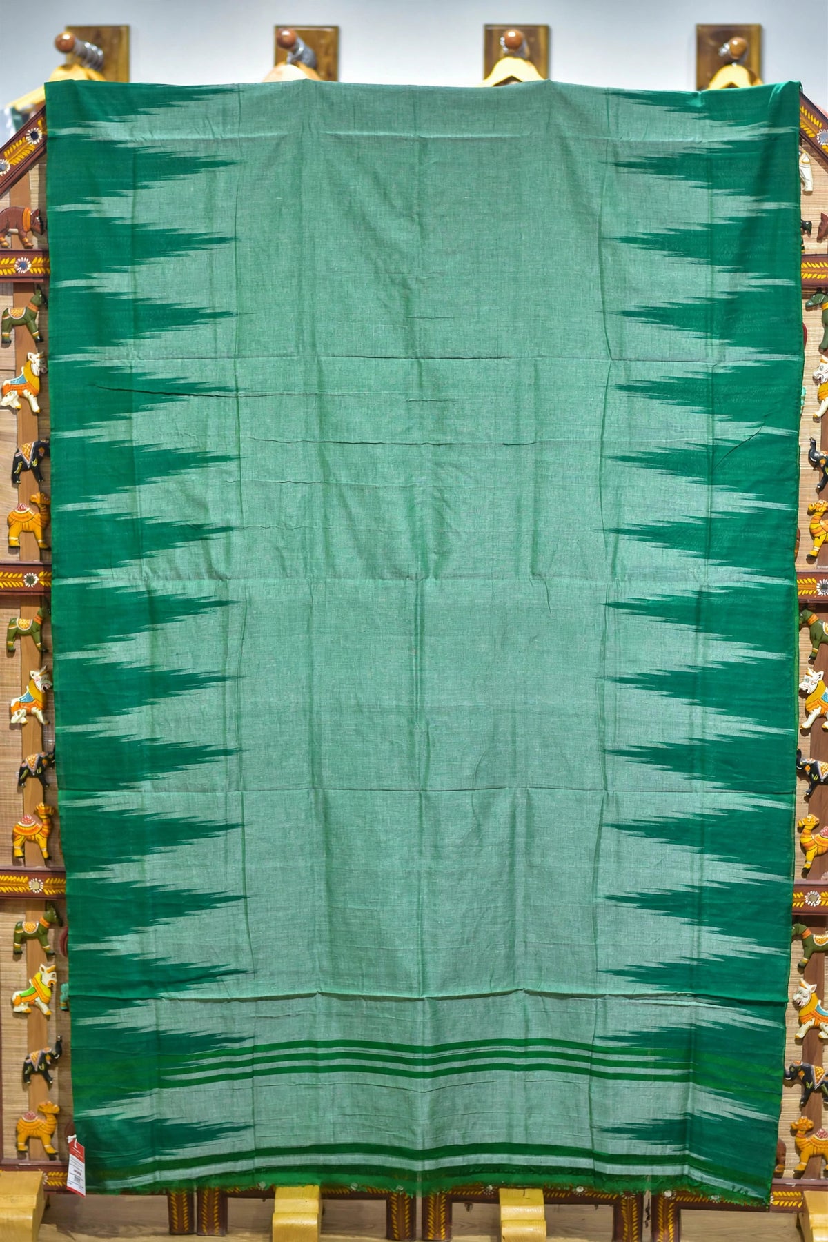 Green Kargil Kumbha Cotton Saree — Khandua Single Ikat (Odisha)