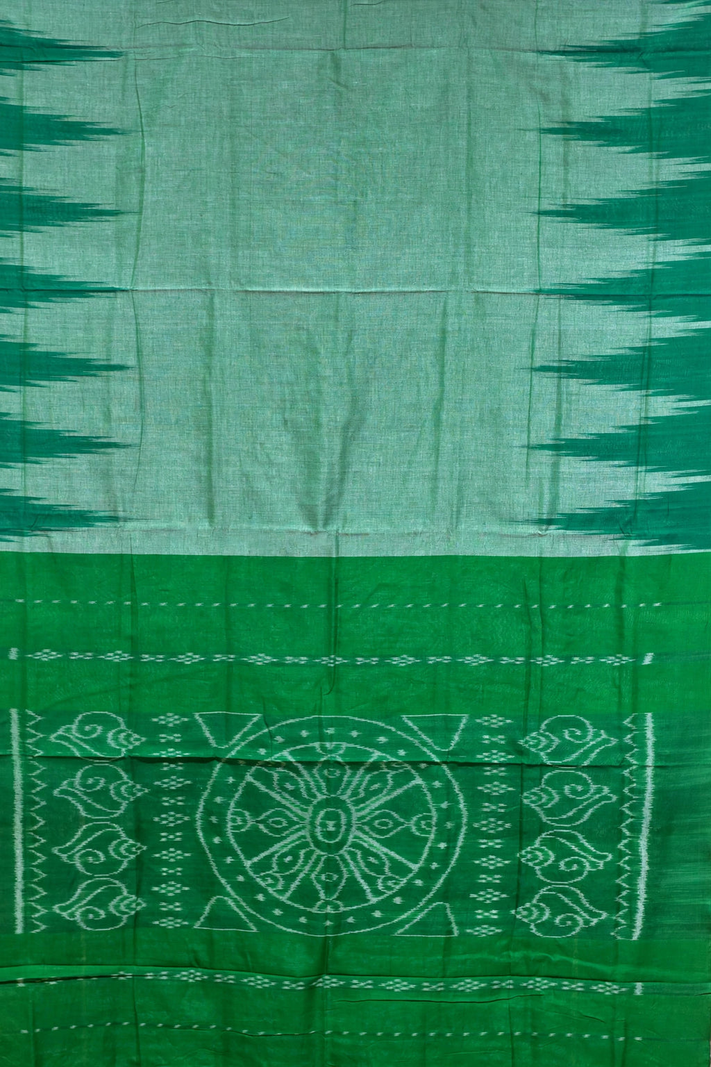 Green Kargil Kumbha Cotton Saree — Khandua Single Ikat (Odisha)