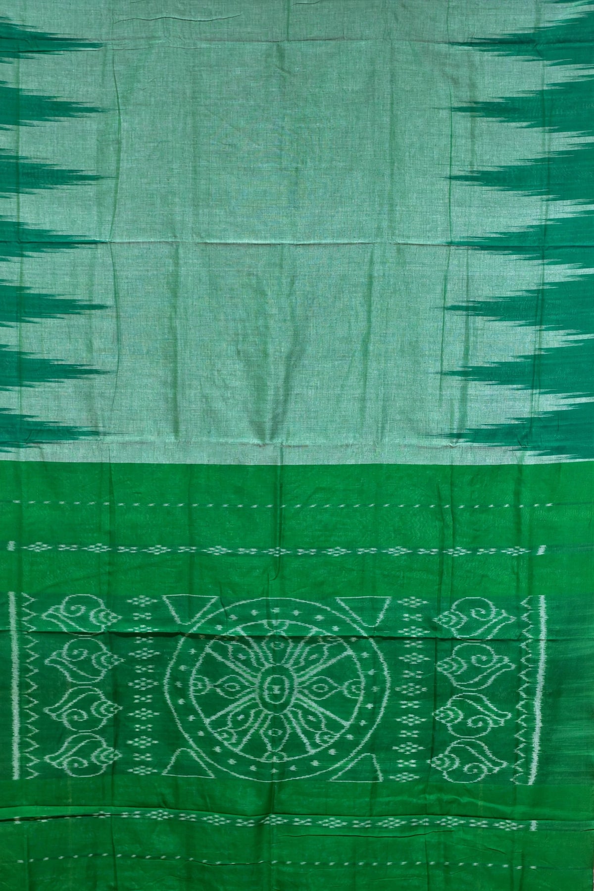 Green Kargil Kumbha Cotton Saree — Khandua Single Ikat (Odisha)