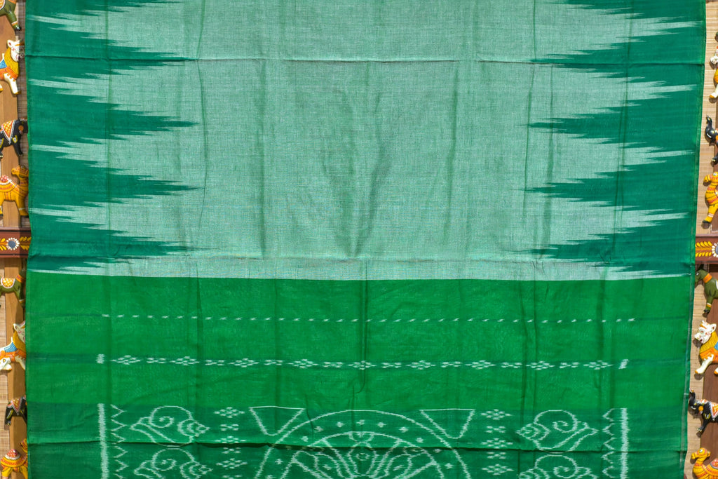Green Kargil Kumbha Cotton Saree — Khandua Single Ikat (Odisha)