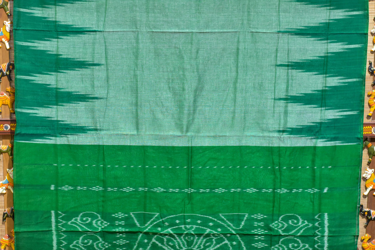 Green Kargil Kumbha Cotton Saree — Khandua Single Ikat (Odisha)