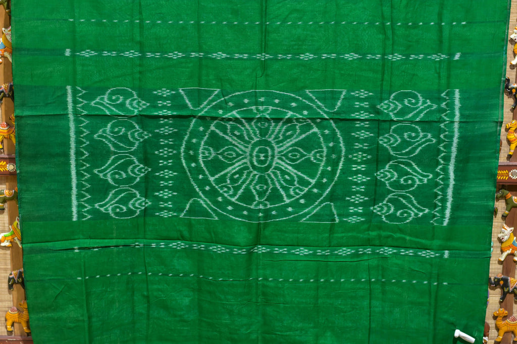 Green Kargil Kumbha Cotton Saree — Khandua Single Ikat (Odisha)