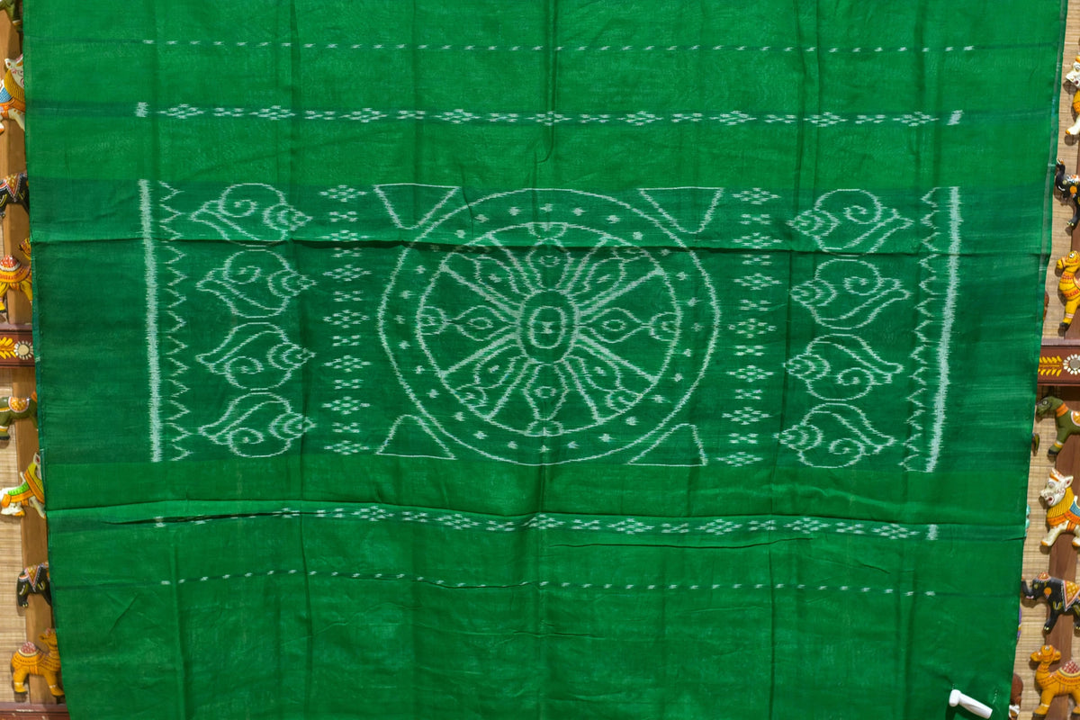 Green Kargil Kumbha Cotton Saree — Khandua Single Ikat (Odisha)