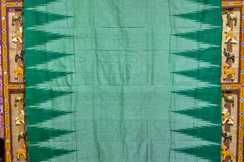 Green Kargil Kumbha Cotton Saree — Khandua Single Ikat (Odisha)