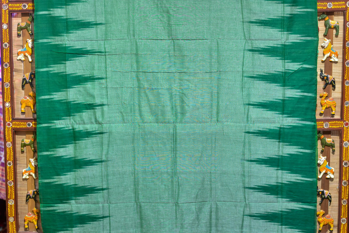 Green Kargil Kumbha Cotton Saree — Khandua Single Ikat (Odisha)