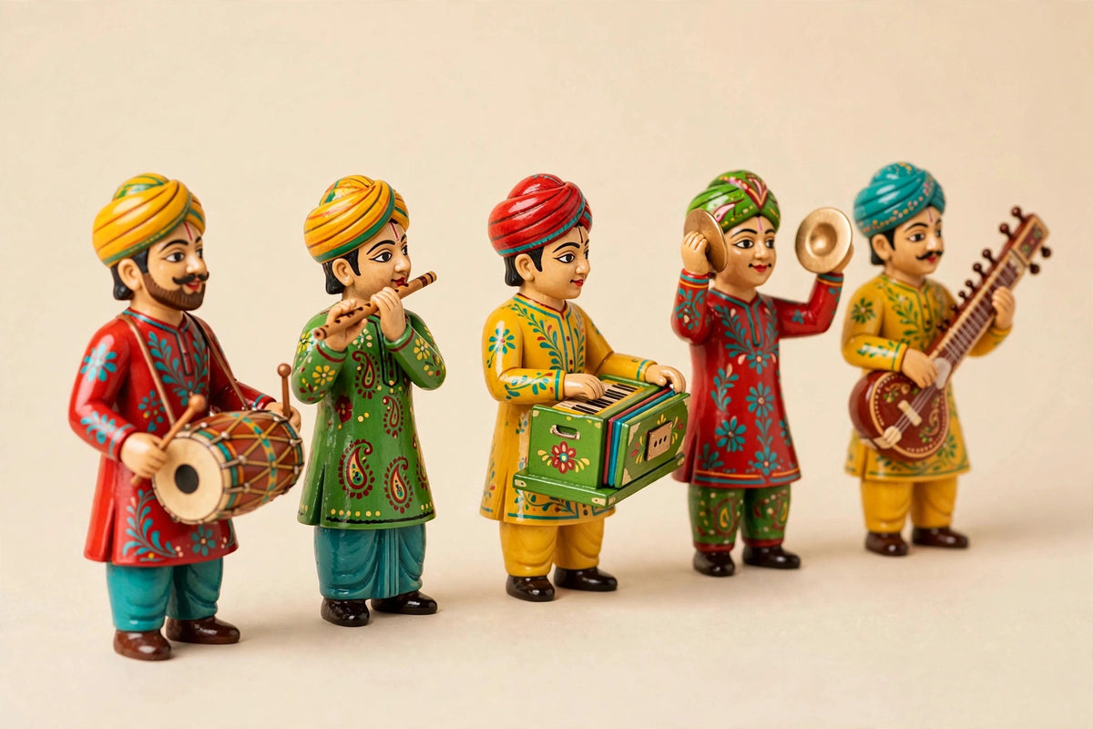 Handpainted Wooden Musician Set — Varanasi Lacquerware