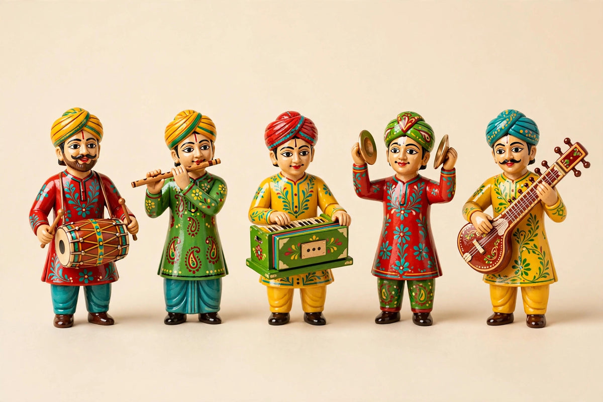 Handpainted Wooden Musician Set — Varanasi Lacquerware