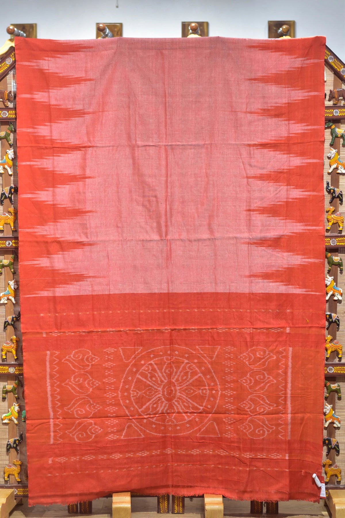 Orange Kargil Kumbha Cotton Saree — Khandua Single Ikat (Odisha)