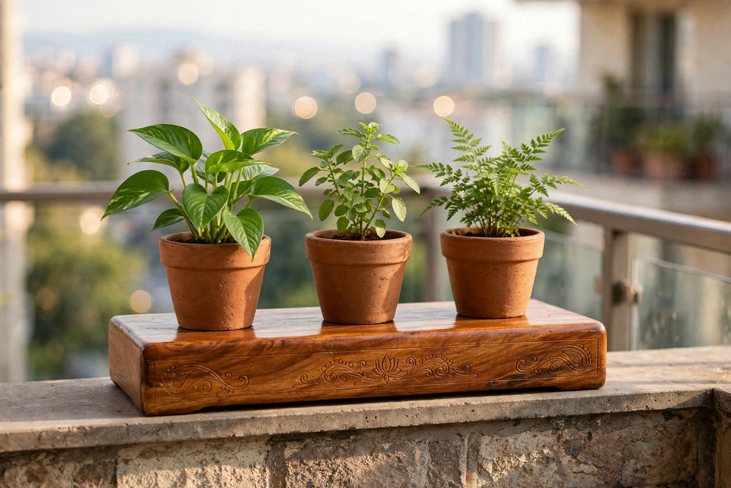 Wooden Stand with Pots — Handcrafted Planter Stand (Varanasi)